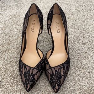 Black and Nude Lace Guess Heels